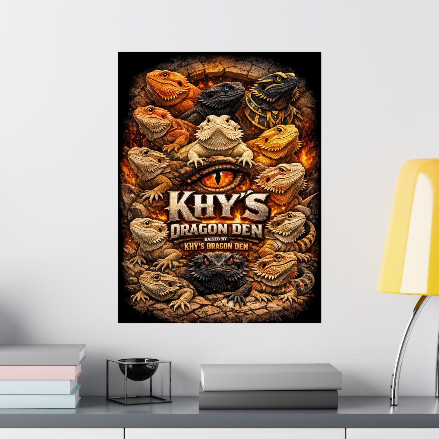 Bearded Dragon Poster — "Khy's Dragon Den" Matte Vertical Reptile Wall Art