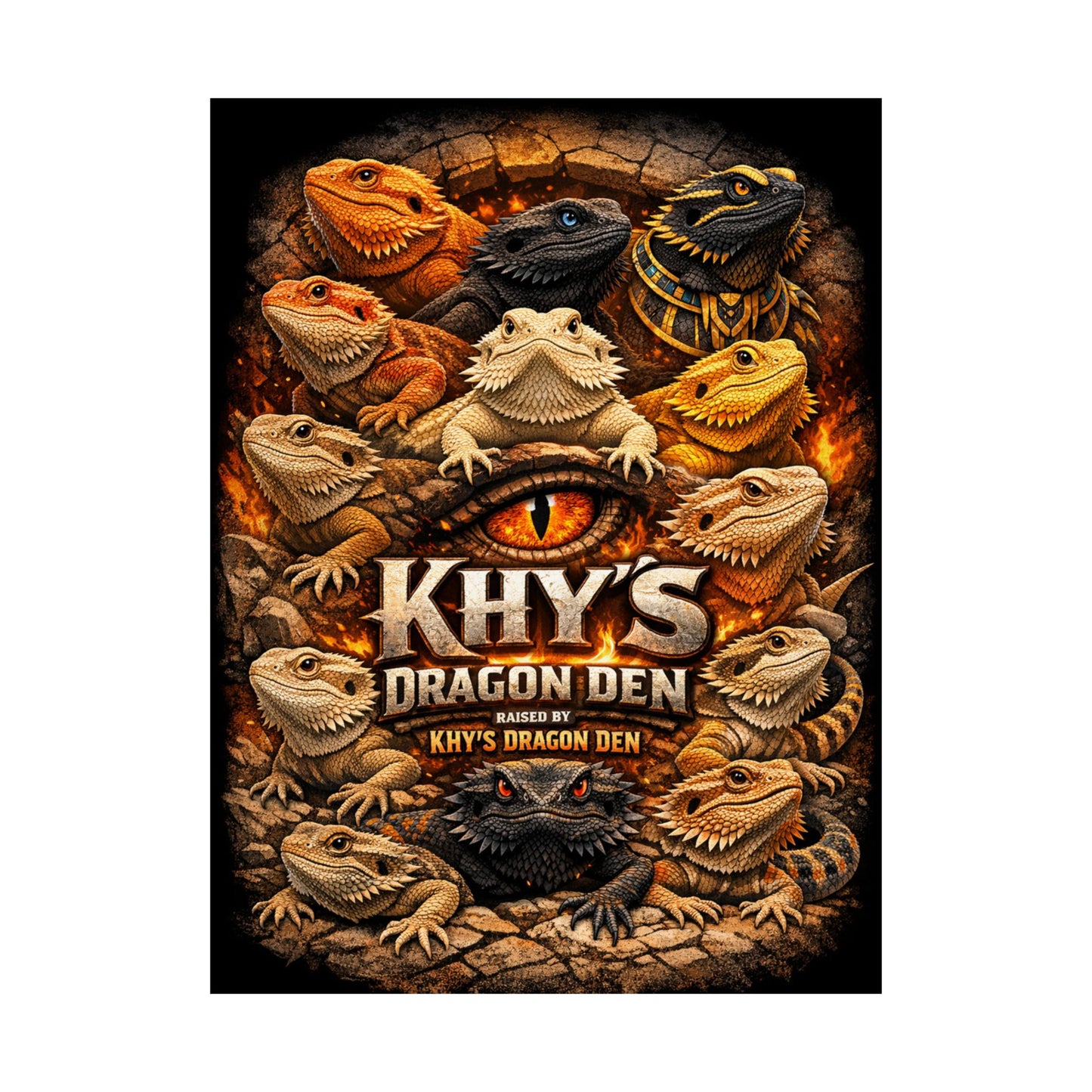 Bearded Dragon Poster — "Khy's Dragon Den" Matte Vertical Reptile Wall Art