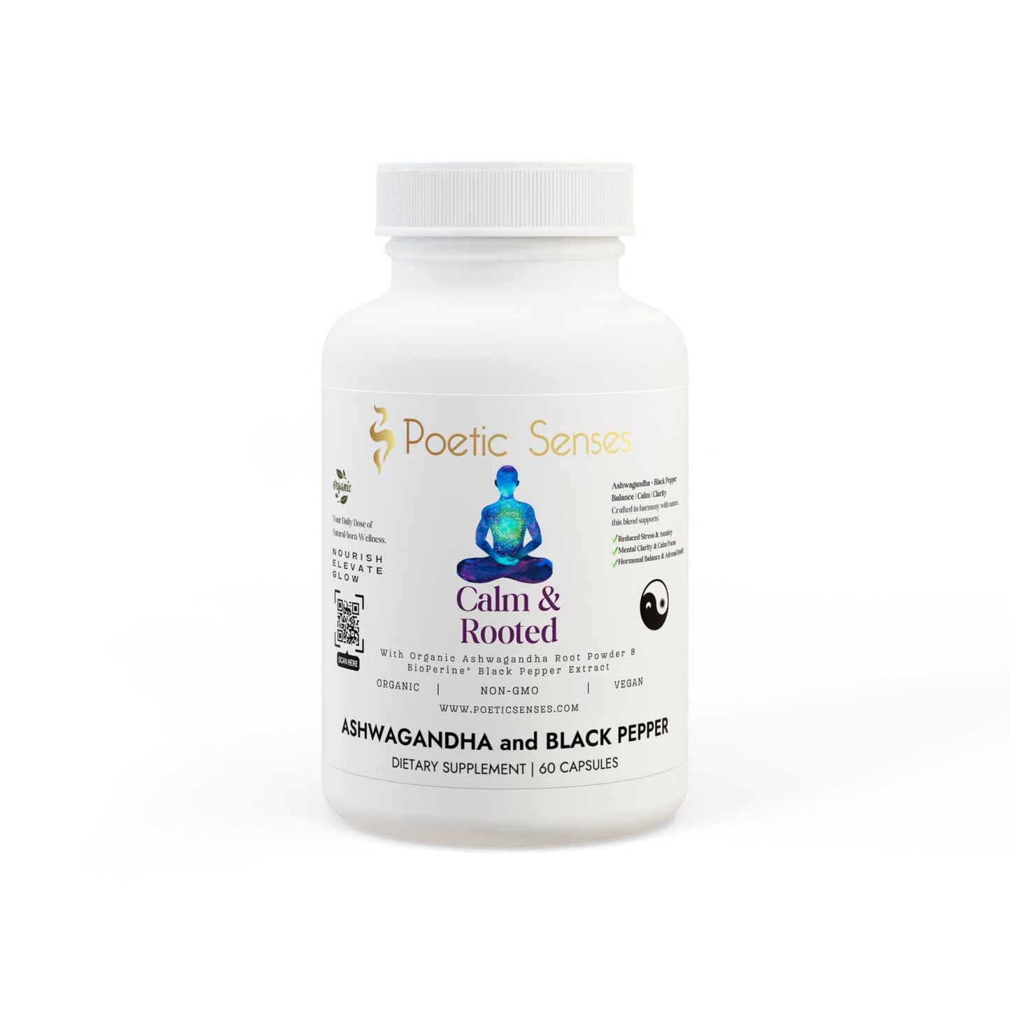 Calm & Rooted™ Ashwagandha and Black Pepper Supplement (60 capsules)