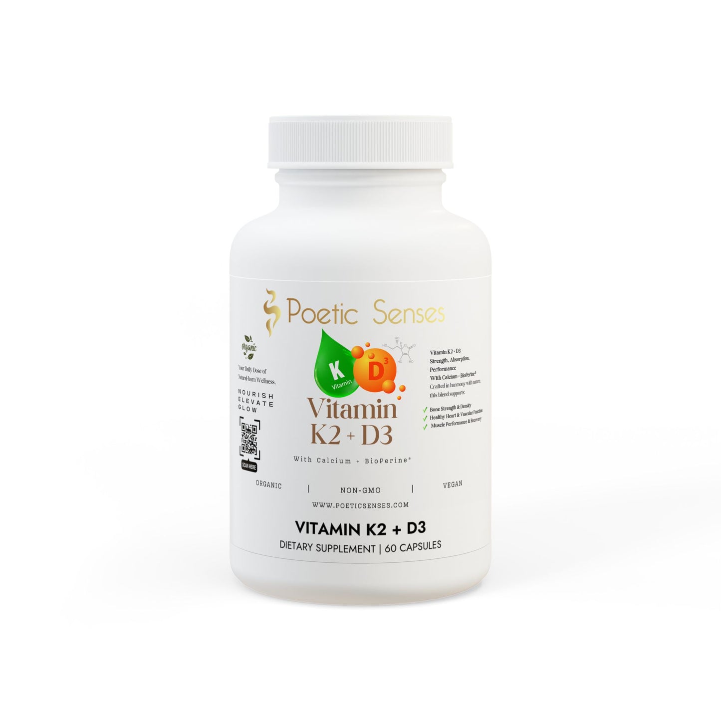 Vitamin K2 + D3 Supplement (60 Capsules)