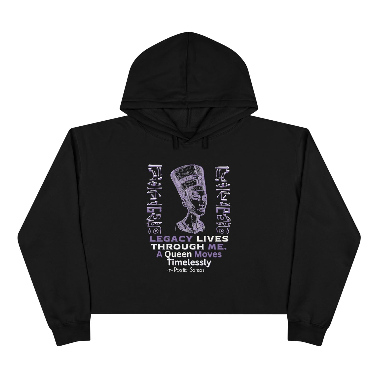 Queen Nefertiti Crop Hoodie — "Legacy Lives Through Me" Egyptian Goddess Graphic