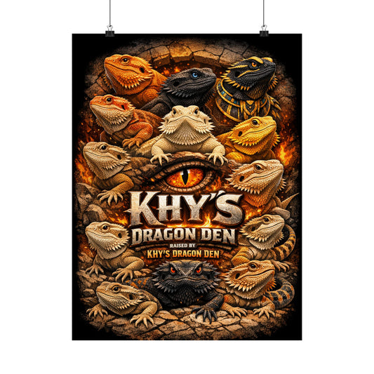 Bearded Dragon Poster — "Khy's Dragon Den" Matte Vertical Reptile Wall Art