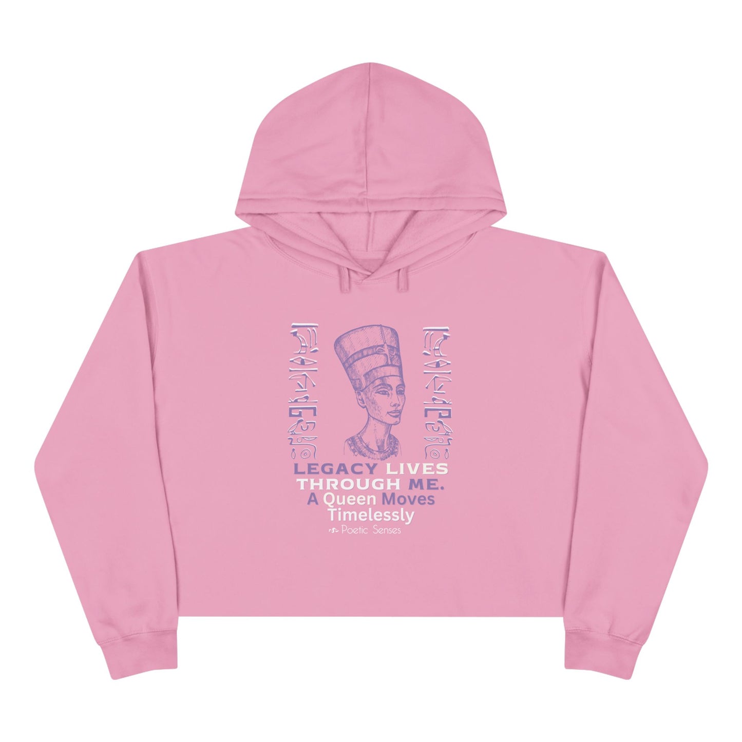 Queen Nefertiti Crop Hoodie — "Legacy Lives Through Me" Egyptian Goddess Graphic