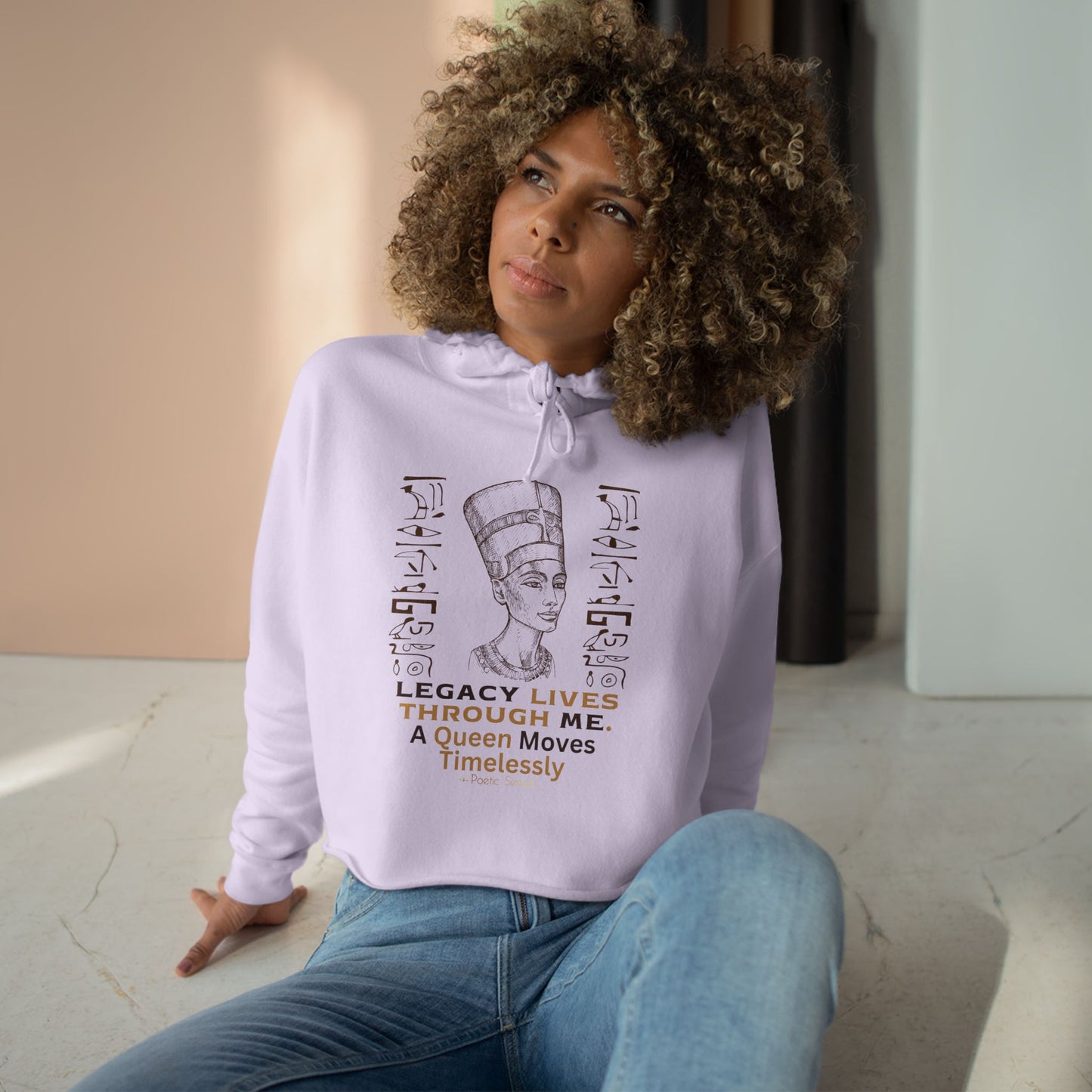 Queen Nefertiti Crop Hoodie — "Legacy Lives Through Me" Egyptian Goddess Graphic