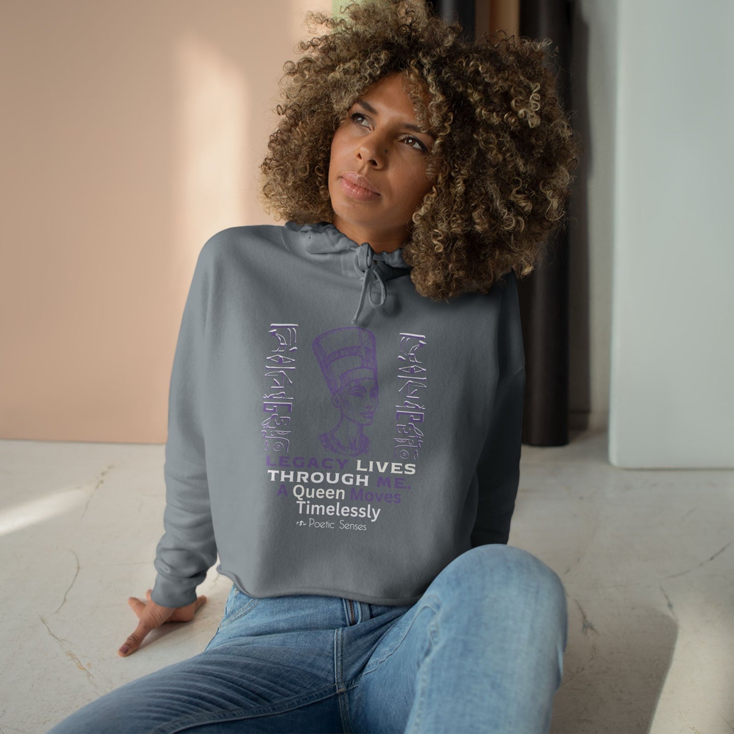 Queen Nefertiti Crop Hoodie — "Legacy Lives Through Me" Egyptian Goddess Graphic