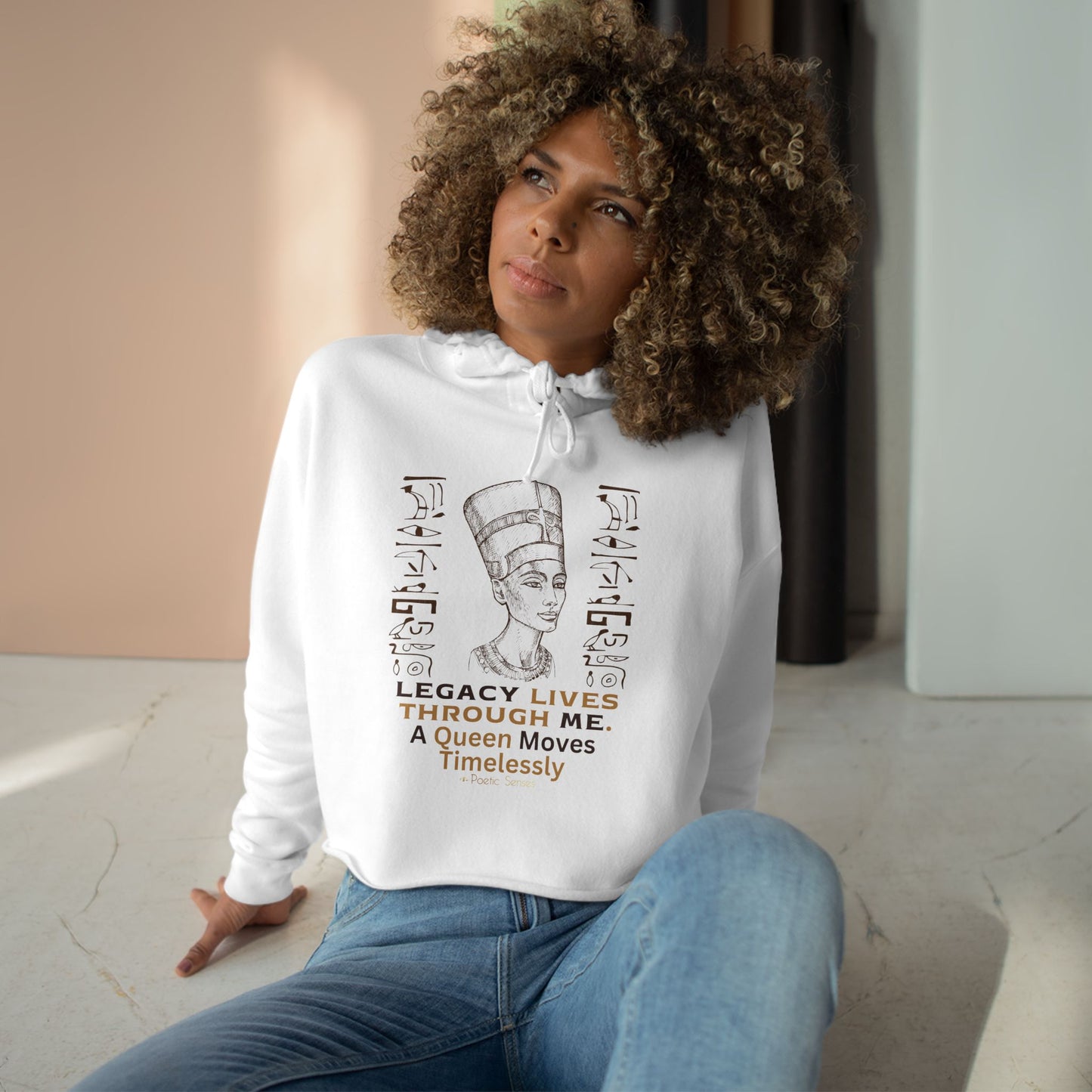 Queen Nefertiti Crop Hoodie — "Legacy Lives Through Me" Egyptian Goddess Graphic