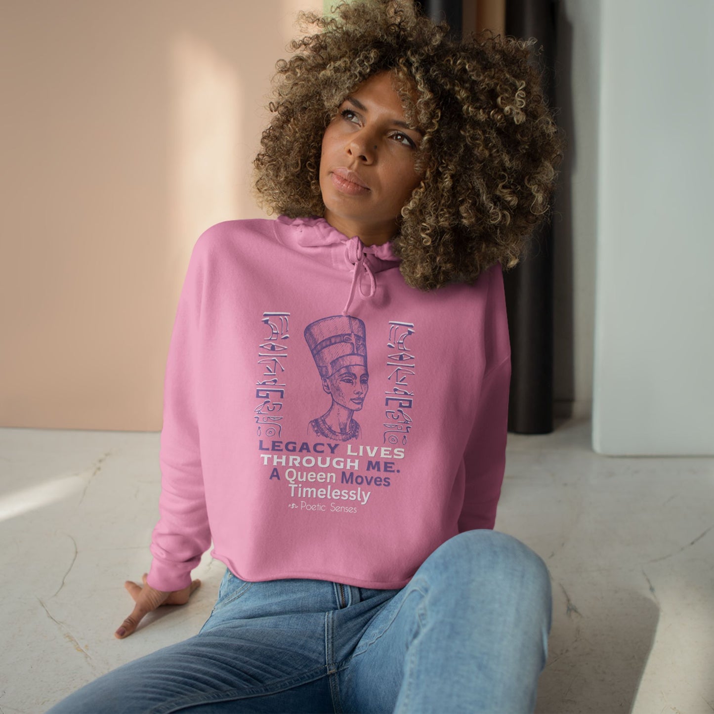 Queen Nefertiti Crop Hoodie — "Legacy Lives Through Me" Egyptian Goddess Graphic