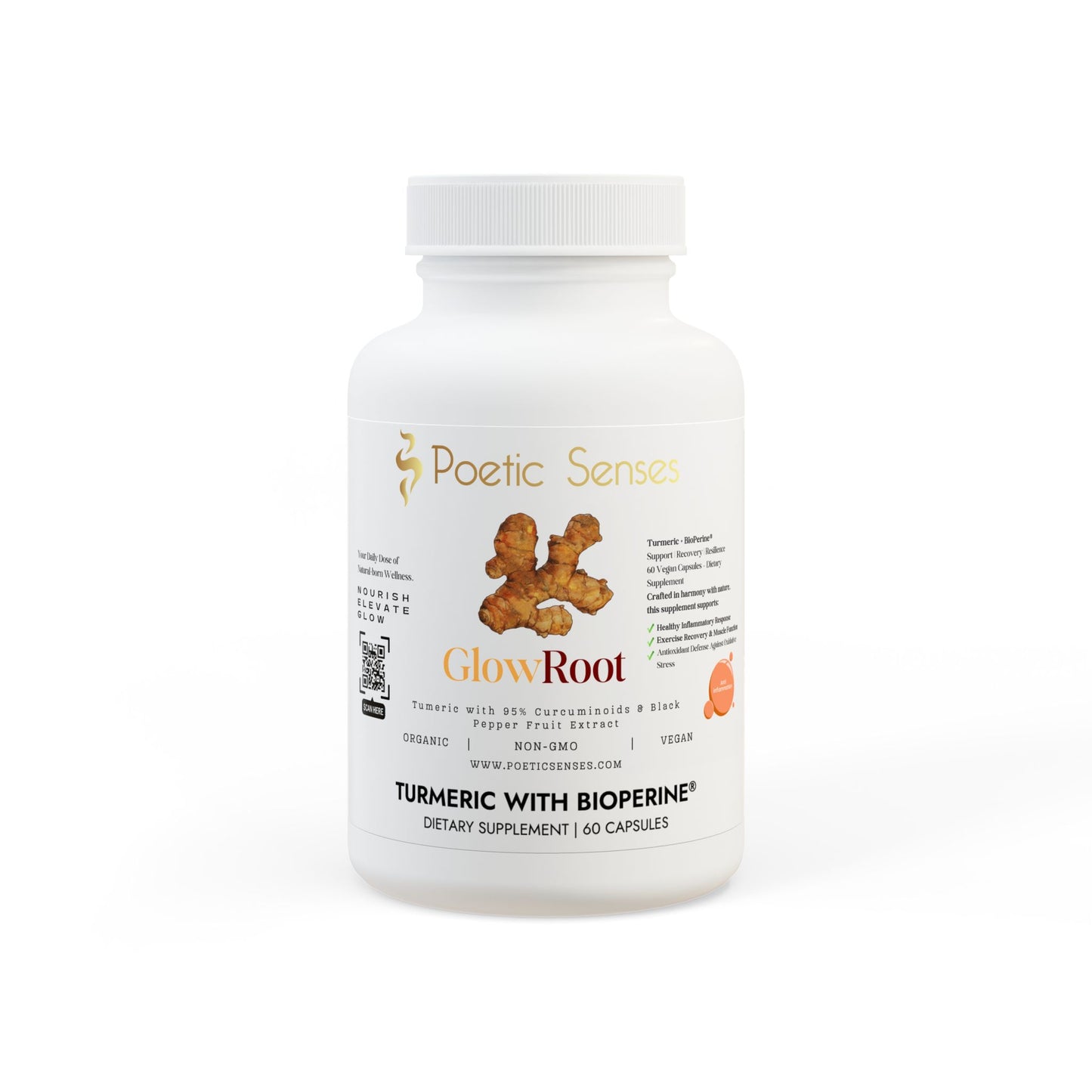GlowRoot™ Turmeric with BioPerine® (Black Pepper Fruit Extract) Supplement (60 Capsules)