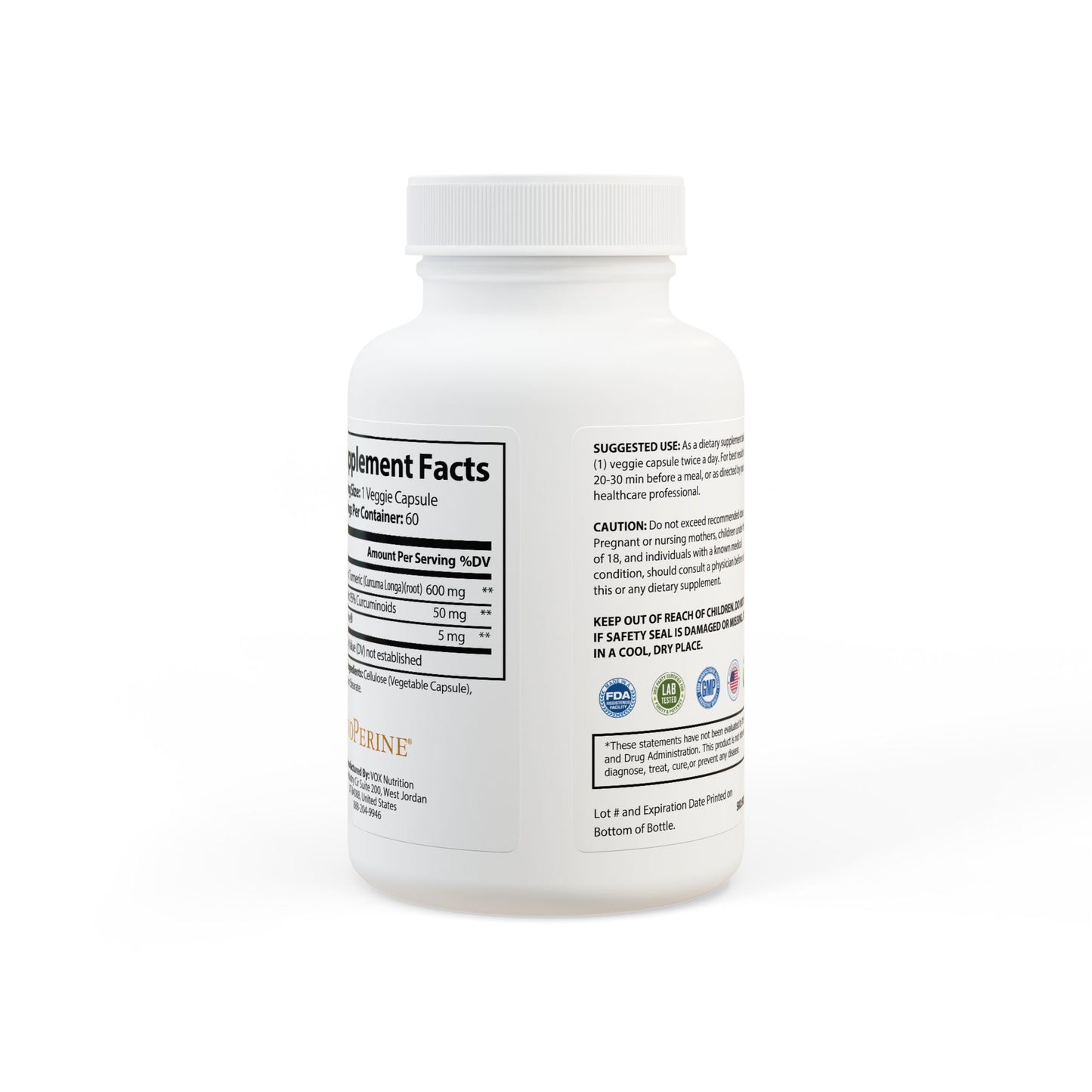 GlowRoot™ Turmeric with BioPerine® (Black Pepper Fruit Extract) Supplement (60 Capsules)