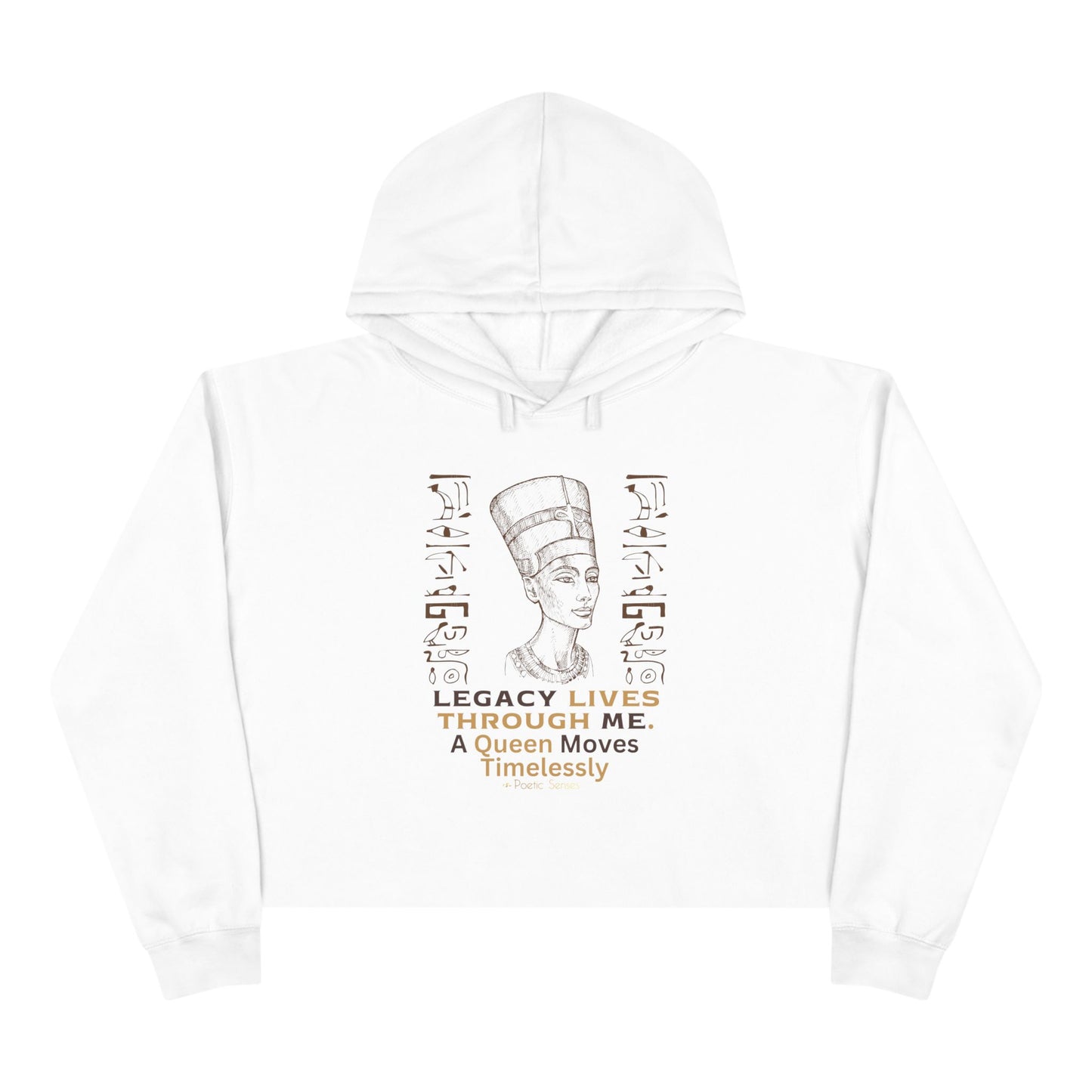 Queen Nefertiti Crop Hoodie — "Legacy Lives Through Me" Egyptian Goddess Graphic