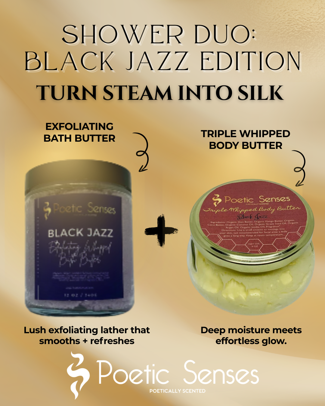 Poetic Senses Shower Duo – Exfoliating Bath Butter + Triple Whipped Body Butter